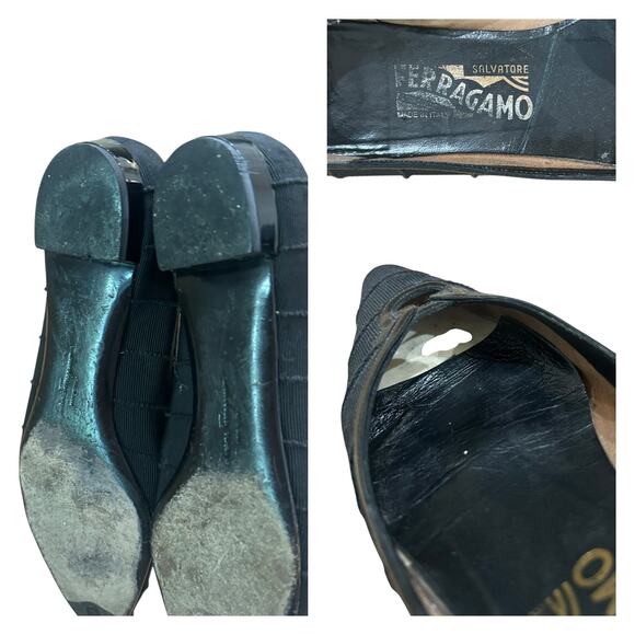 Vintage Ferragamo Black Cutout Pointy Toe Flats Slip On Shoes / Size 7.5 - - Picture 4 of 4
